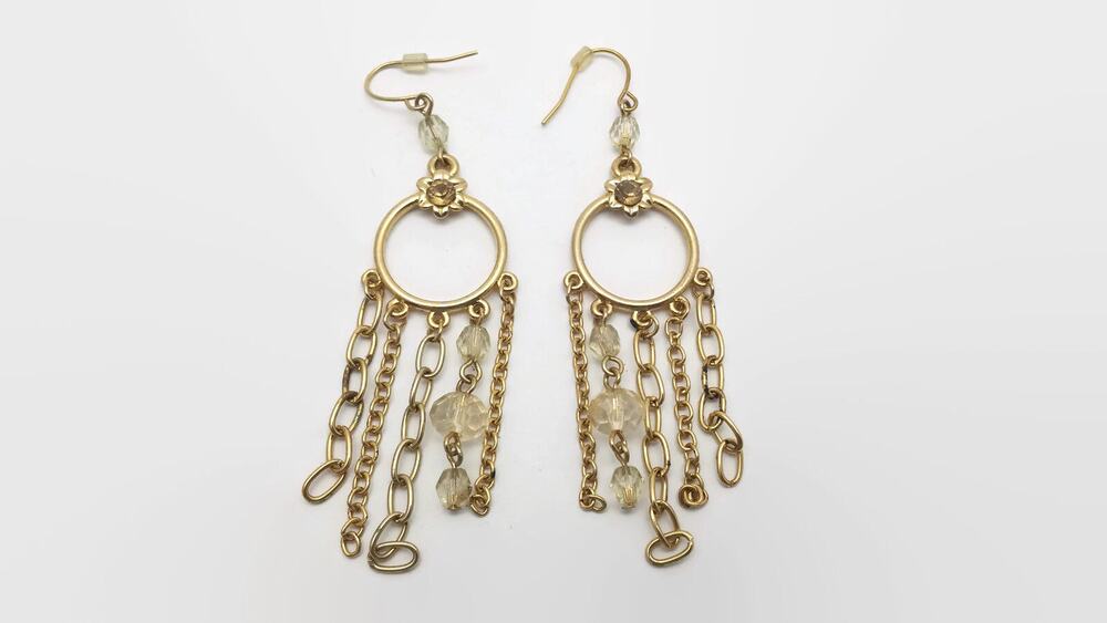 Gold Tone Chandelier Style Earrings With Beads